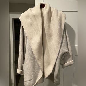 Soft grey sweater blazer with deep pockets and large collar